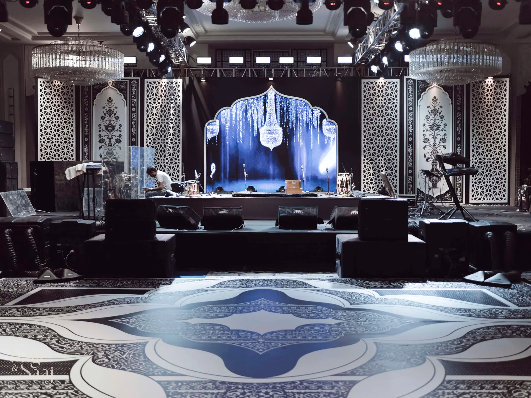 Monochromatic Sufi Night — black jaali and candle installation by Sage & Saaj