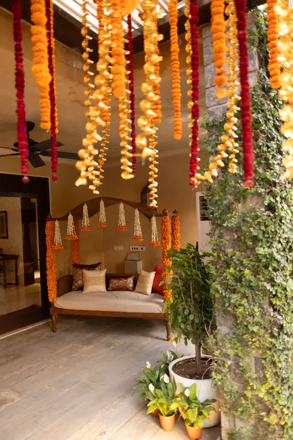 Shaadi Wala Ghar — layered textile and floral vignette by Sage & Saaj