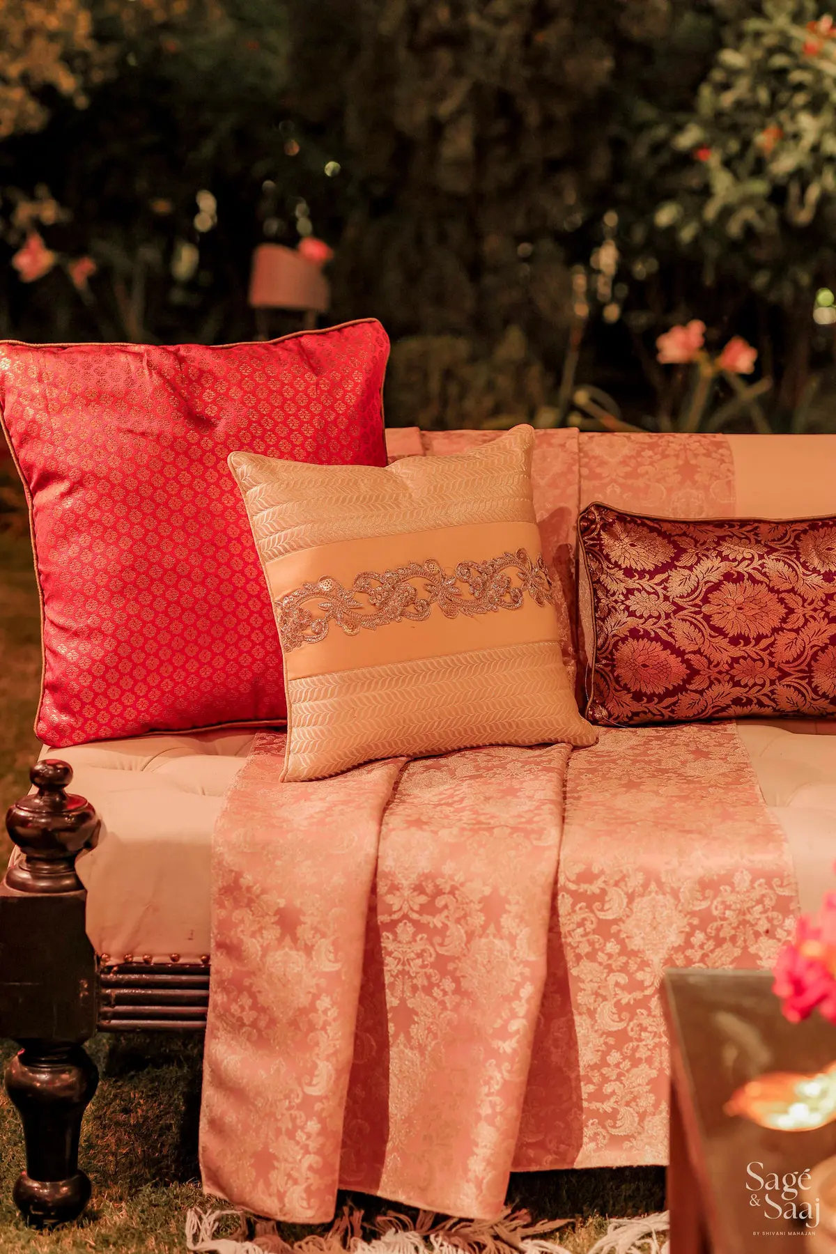 Shaadi Wala Ghar — layered textile and floral vignette by Sage & Saaj