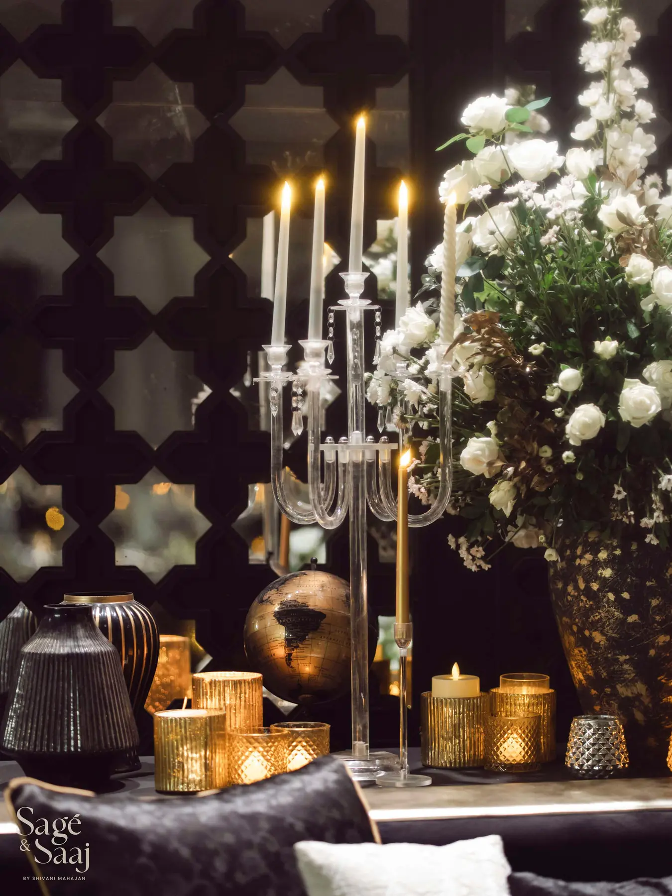 Monochromatic Sufi Night — shamadan and textile detail by Sage & Saaj
