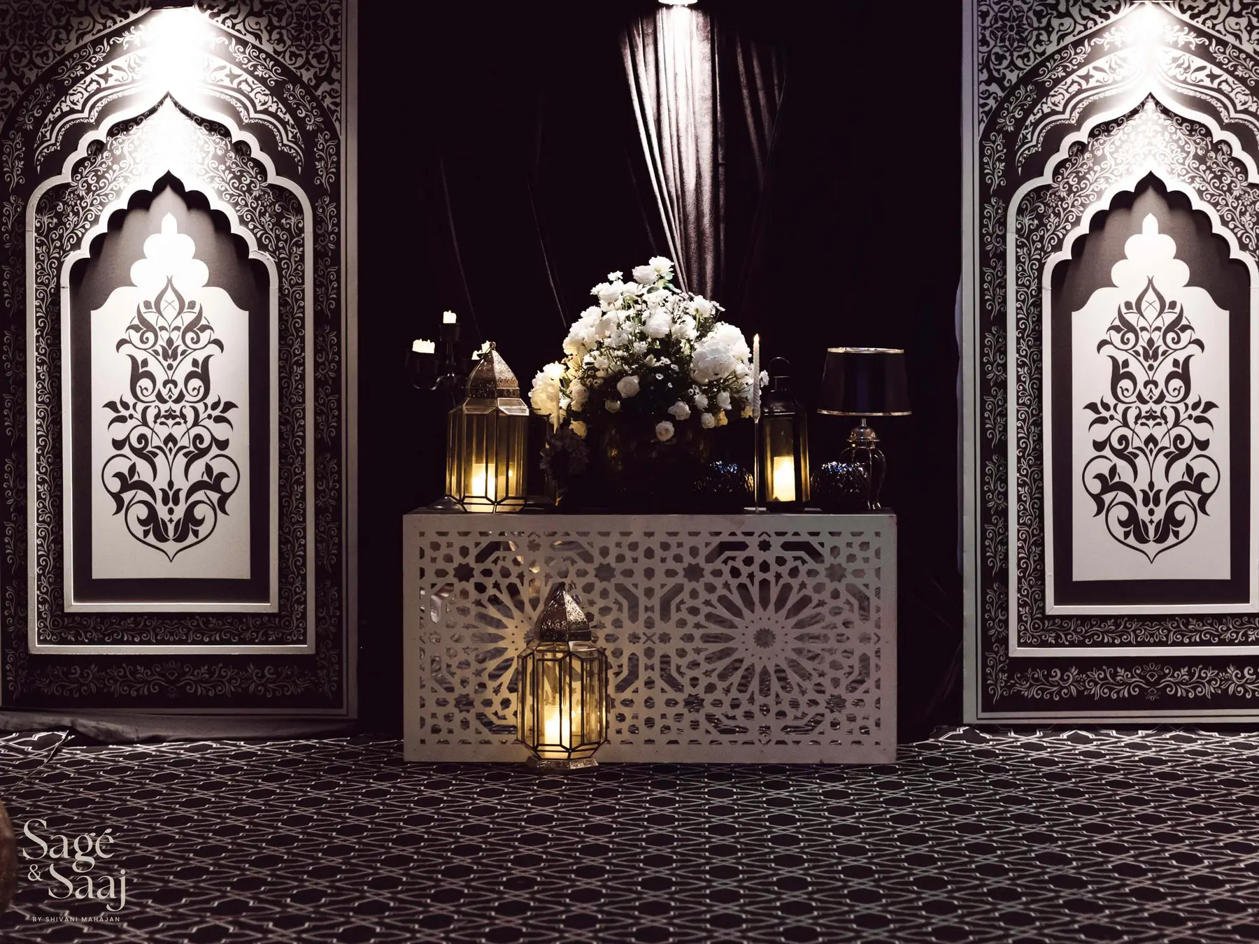 Monochromatic Sufi Night — architectural dinner tablescape by Sage & Saaj