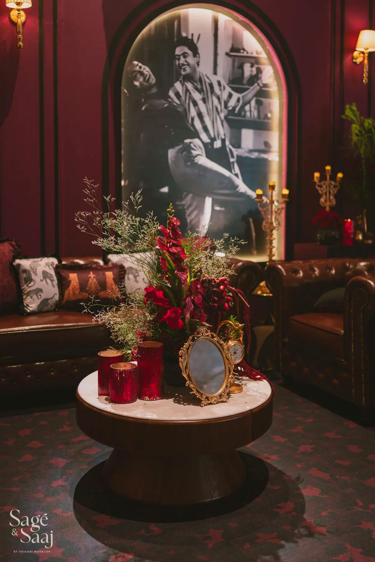 Bollywood Rogue Reds — oxblood event design detail by Sage & Saaj