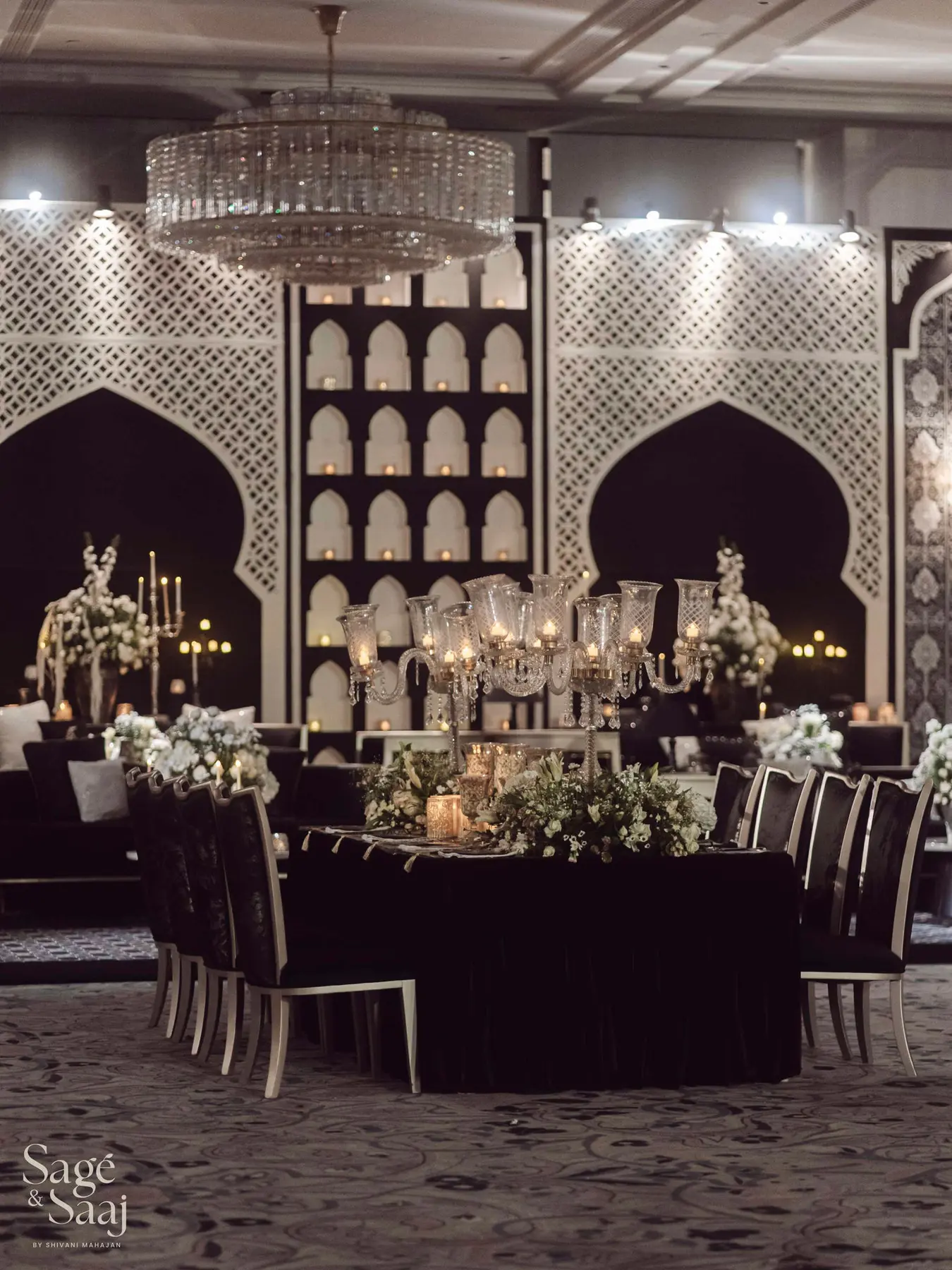 Monochromatic Sufi Night — architectural dinner tablescape by Sage & Saaj